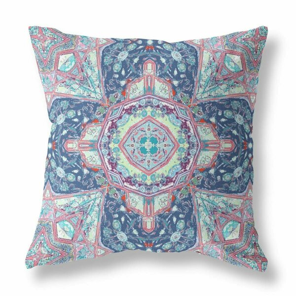Palacedesigns 20 in. Floral Geo Indoor Outdoor Zippered Throw Pillow Blue & Pink PA3105812